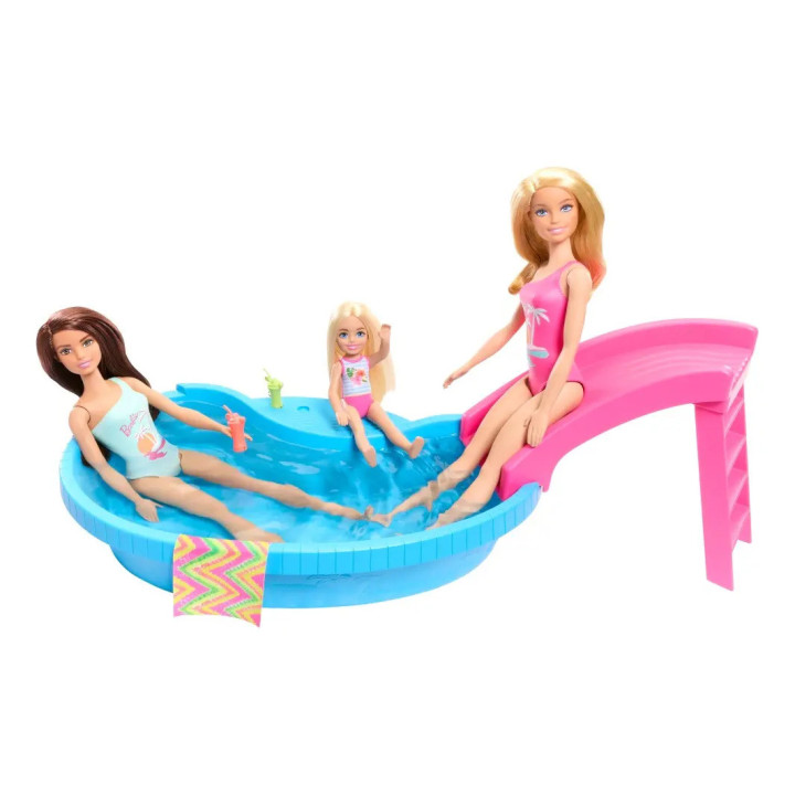 Boneca Barbie Piscina Com Boneca Maiô Rosa  E Piscina Mattel Multicolor | Cenários e Playsets