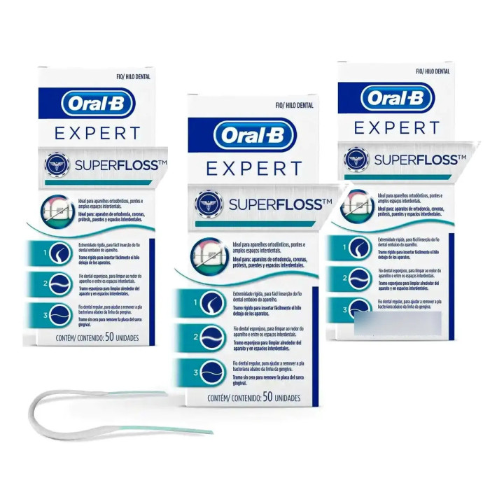 Kit Com 3 Unds Fio Dental Oral-b Super Floss C/ 50 Unidades