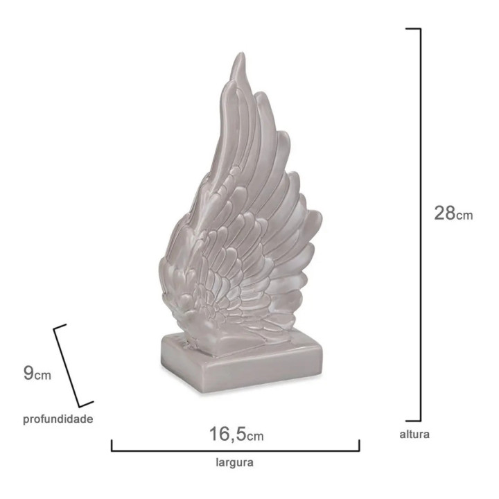 Estátua Asa Decorativa Cinza Cerâmica Mart 28cm Arte Abstrato | Estatuetas