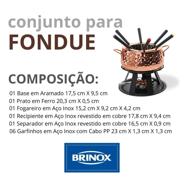 Panela De Fondue Inox Revestido Em Cobre 2l Brinox 1256/100 | Kits de Fondue