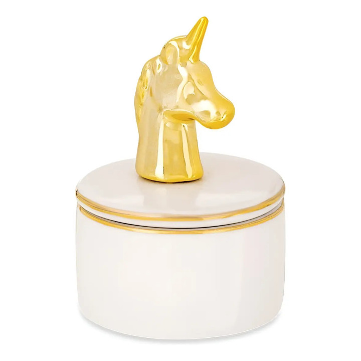 08951 Porta-joias Unicornio Em Cerâmica 10cm Mart Collection Branco | Estatuetas