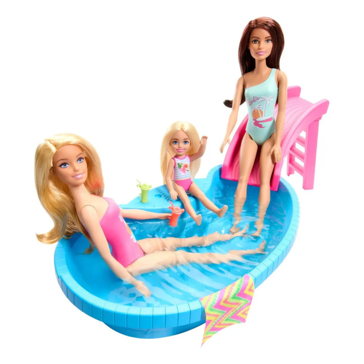 Boneca Barbie Piscina Com Boneca Maiô Rosa  E Piscina Mattel Multicolor | Cenários e Playsets
